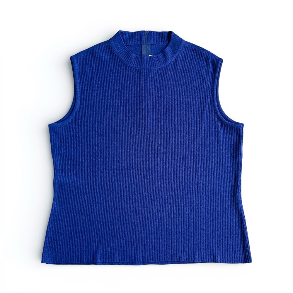 St John Santana Knit Royal Blue Sleeveless Shell Mock Neck Top Womens L Vintage